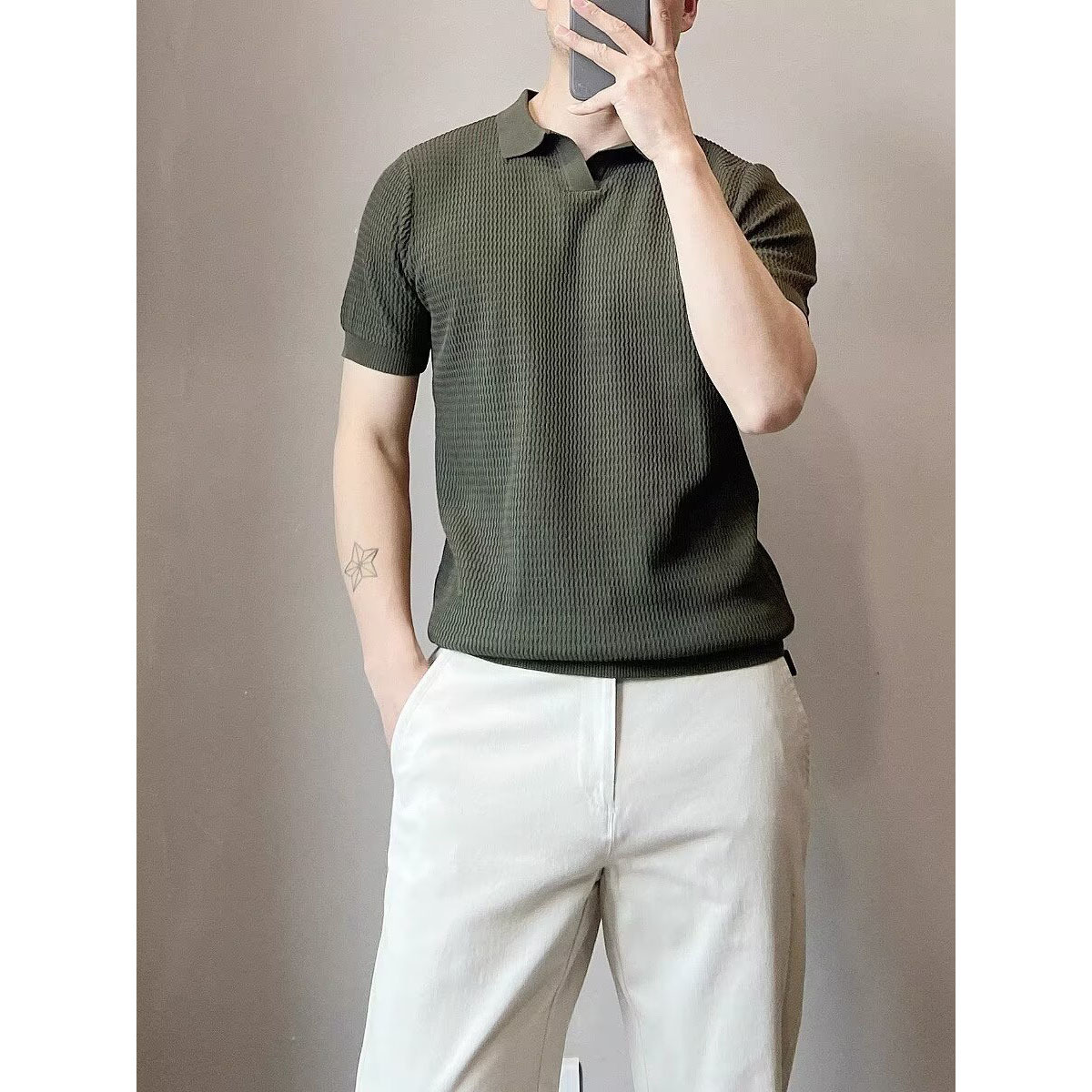 Verano nueva camiseta de manga corta hombre polo camiseta de hielo cuello V delgado camiseta comercial comercio exterior al por mayor transfronterizo