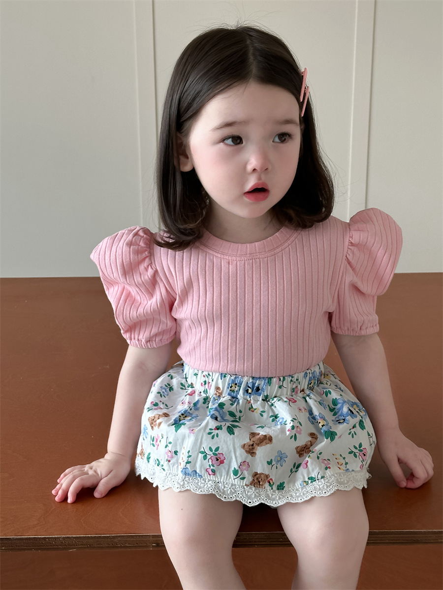 Niñas de verano burbuja manga camiseta bolsa de pedo vestido corto conjunto de ropa infantil coreana ropa de verano bebé ropa de verano para niños image 3