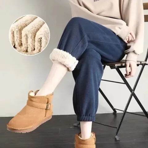 加绒加厚运动裤子女秋冬2025年新款宽松显瘦休闲棉裤羊羔绒女卫裤