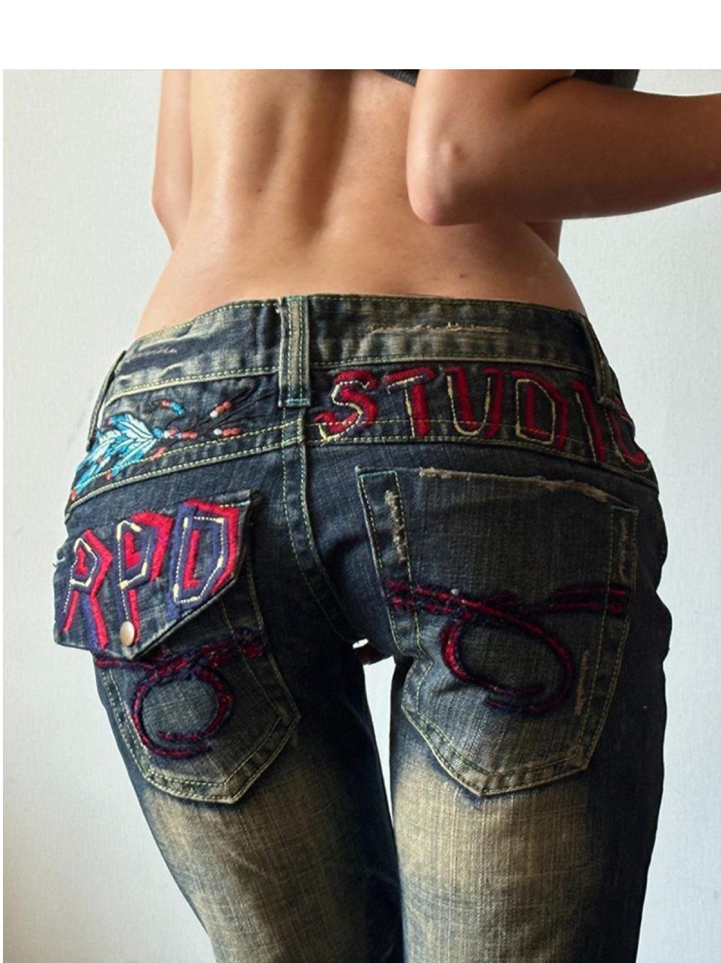 ​​Vintage Low-Rise Distressed Jeans For Women - Y2k Style With Heavy Embroidery, Baggy & Long Straight Leg Denim Pants​​_ecoleips.com