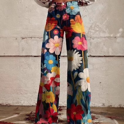 2024 summer hot women's trousers 3D digital printing Amazon hot pants women's flared pants a generation of hair