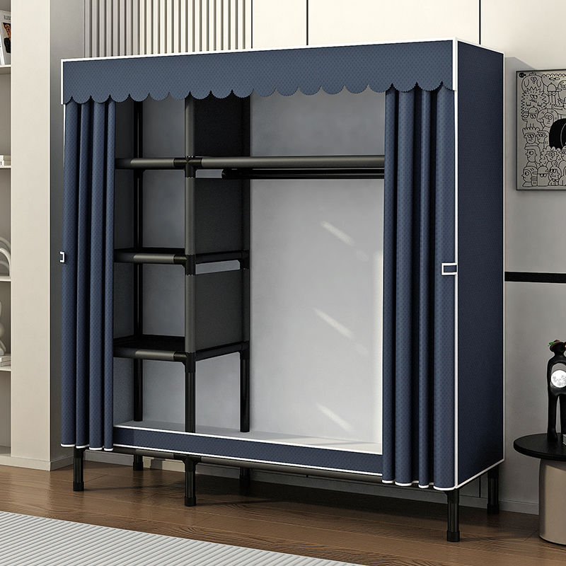 Simple Wardrobe for Home Bedroom Assembly, All-Steel Frame, Thickened and Reinforced Fabric Wardrobe, Sturdy and Durable, Suitable for Rental Housing Storage
