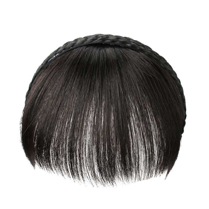 Tiktok mismo estilo trenza diadema flequillo un pelo real frente cortina patillas cubierta pelo blanco flequillo roto peluca pieza