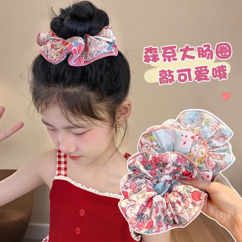 Lindo lazo para el cabello del intestino grueso floral para niños, niña no lastima el cabello, cuerda para la cabeza, cuerda para la cabeza, niña, banda elástica de cola de caballo alta