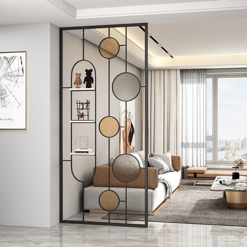 Modern wrought iron screen, Nordic minimalist living room divider, dining room partition, trendy design, light luxury entrance hall, hollow decorative element