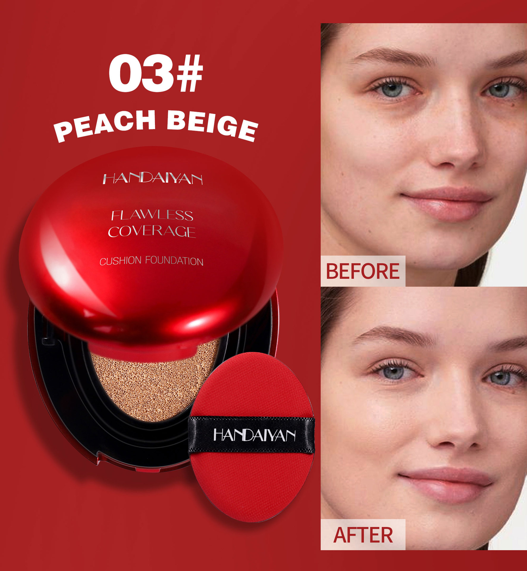 handaiyan 5-color oval red shell cushion Foundation, Clear and natural concealer and Contouring Cross-border Foundation undefined