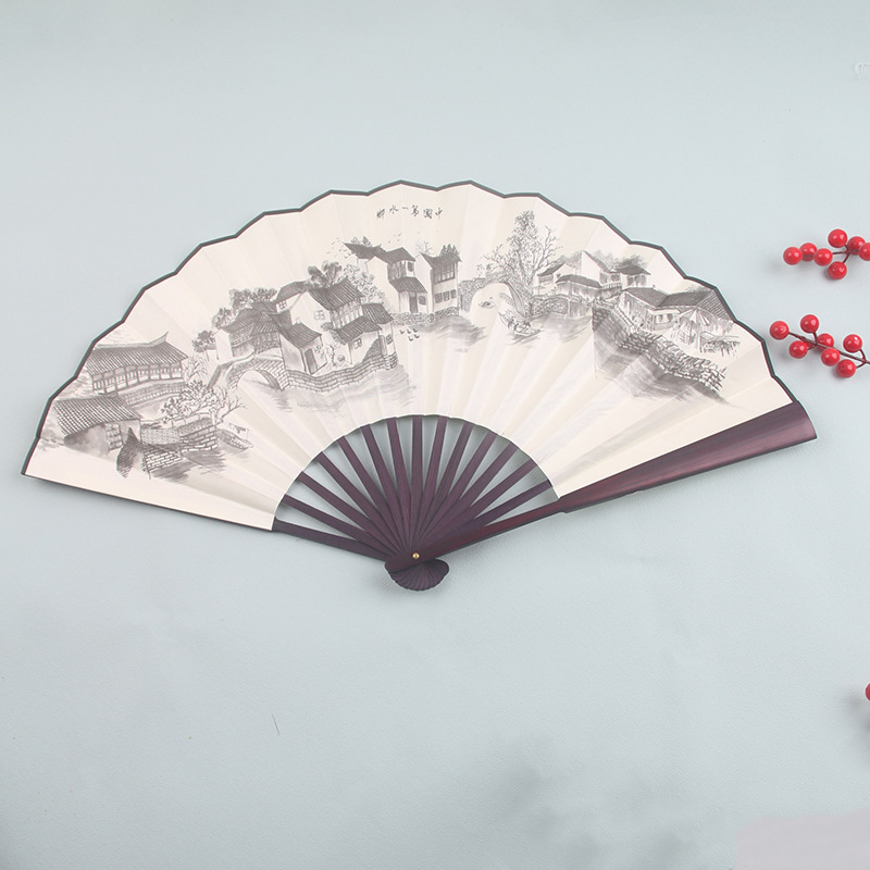 10寸男扇绢布扇子山水画中国风复古风一尺竹折扇厂家直销扇骨刻字-阿里巴巴