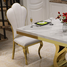 現代簡約不銹鋼輕奢酒店餐椅軟包白色皮靠背椅時尚家用吃飯椅