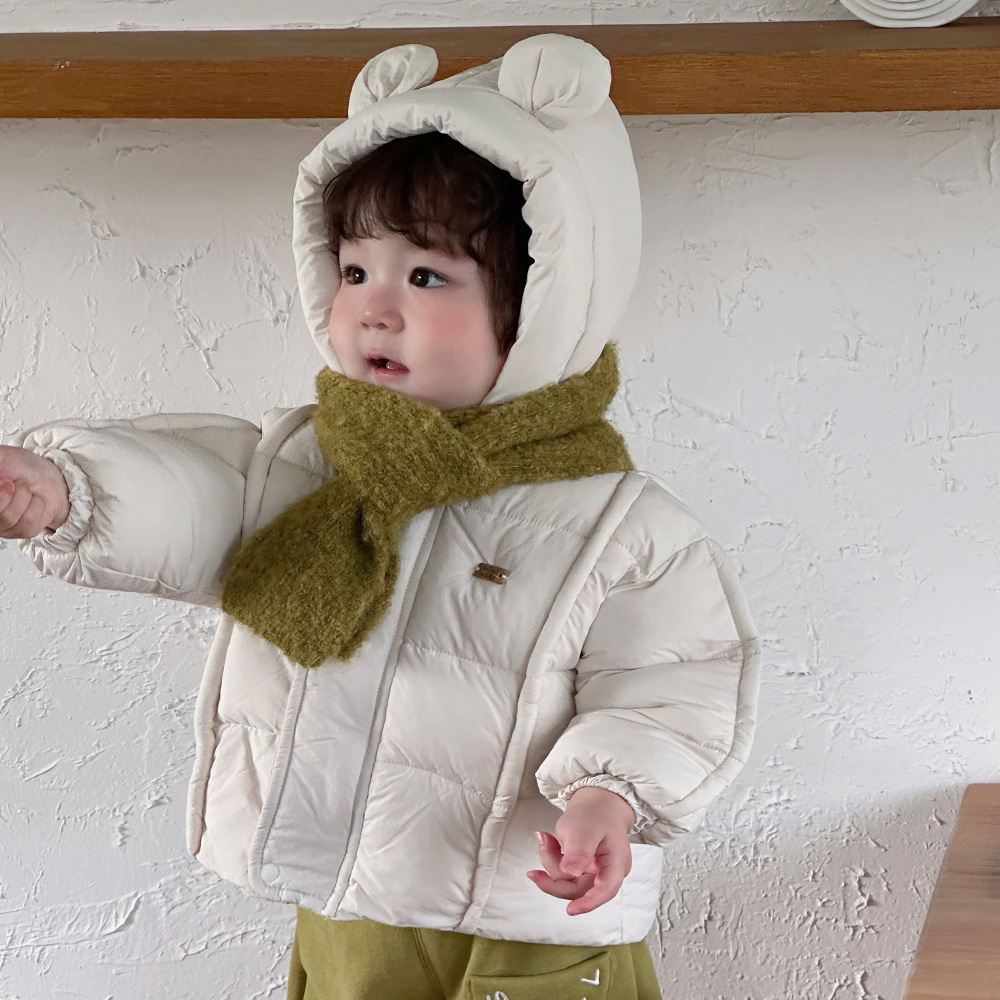 [Estilo personalizado] Ropa de algodón para bebé Ropa de invierno para hombres y bebés Cute Bear Plus Chaqueta acolchada de terciopelo Ropa de salida para bebés coreanos