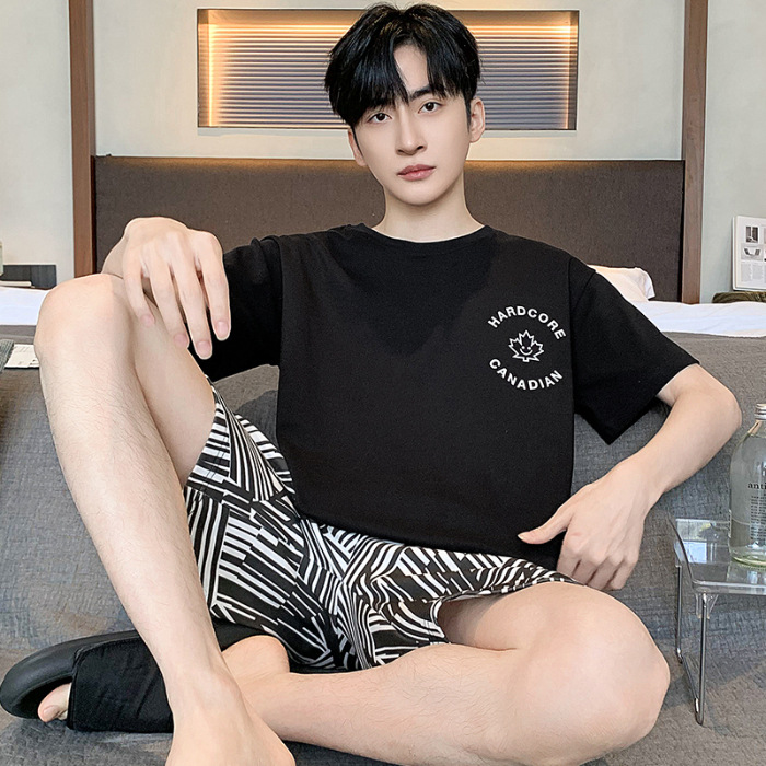 2024 algodón de punto de verano 6535 hombre cuello redondo mangas cortas pantalones cortos pijamas sueltos ropa casera casera