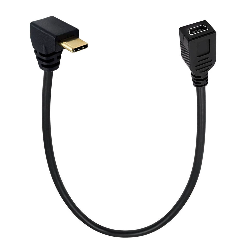 Кабель-адаптер Type-C (Duttek) к Mini 5-пин, позолоченные контакты, варианты под прямым углом 90°, длина 25 см