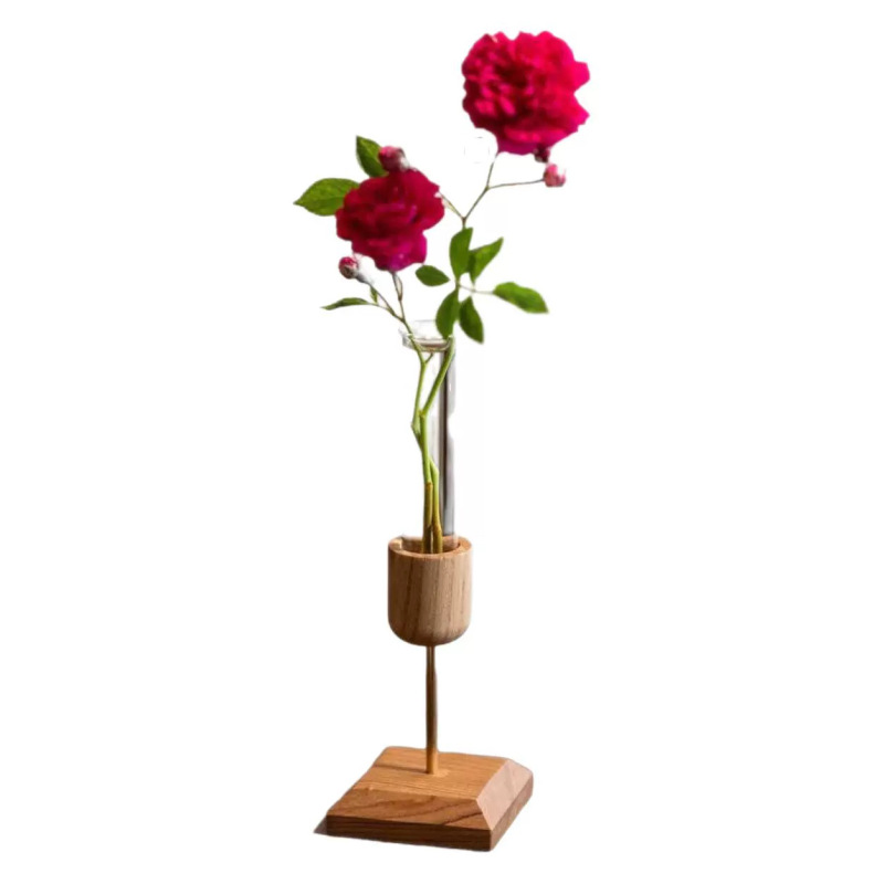 クリエイティブホームデスクトップ装飾品木製花瓶試験管透明ガラス水耕植物フラワーアレンジメントシンプルな牧歌的なスタイル|undefined