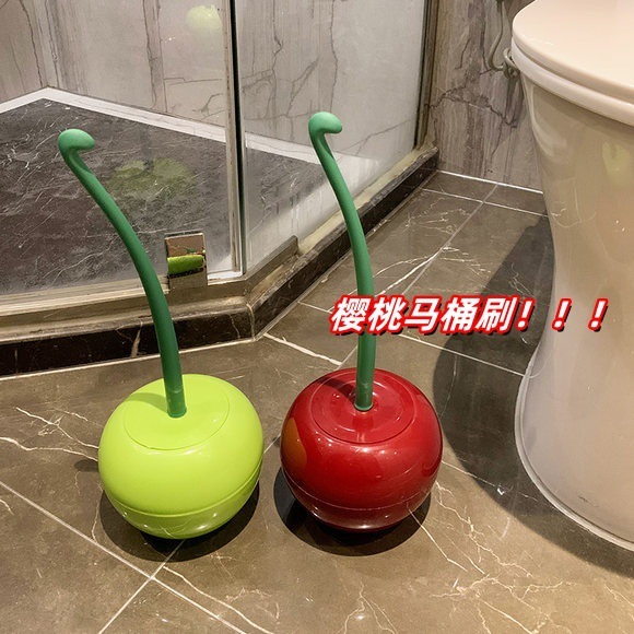 新款樱桃马桶刷塑料家用洗手卫生间无死角清洁长柄刷子带底座套装|undefined