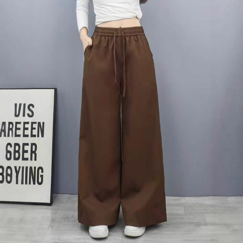 钛金棉阔腿裤女春秋2025新款高腰垂感宽松休闲大码斜纹直筒长裤子|undefined