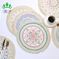Bohemian-style cotton cord woven table mat with tassel heat insulation mat, anti-scalding pot mat for home use, Western-style table mat decorative mat