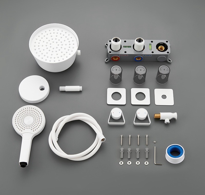 Creative all-copper white chandelier, concealed installation, minimalist hotel project, cold and hot embedded wall-mounted shower head set undefined