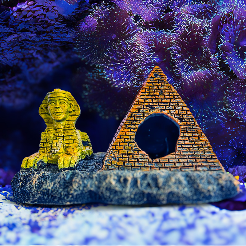 Pescado Camarón tortuga mini loro cría olla escape casa pecera paisaje decoración pirámide León estatua decoración resina