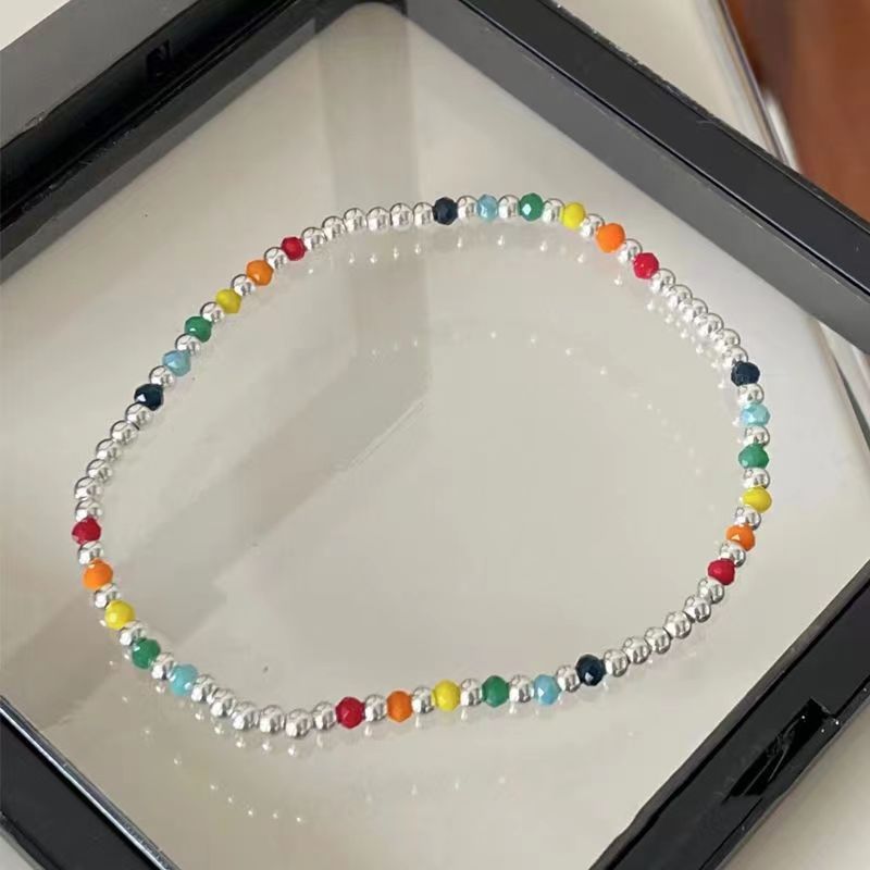 Diseño de nicho coreano de plata esterlina 925 cuentas a mano arco iris elástico primavera y verano fresco dulce y picante lindos pies