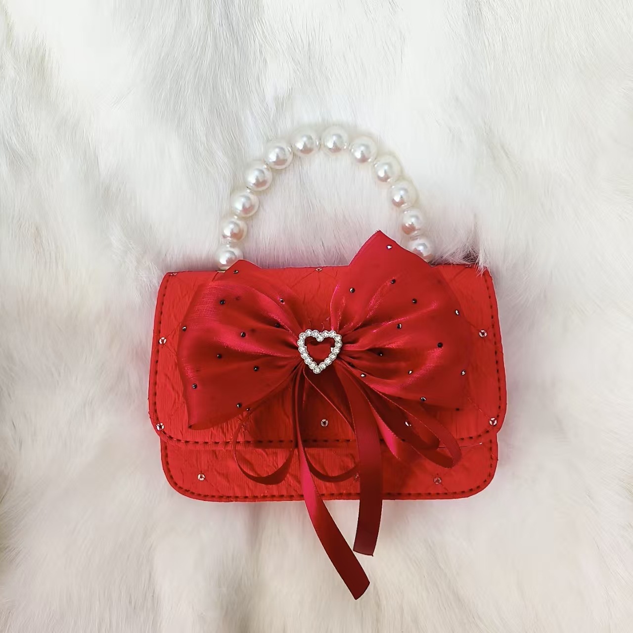 Gran arco rojo bolso de princesa bolso de perla bolso de Año Nuevo bolso de cambio accesorios cadena de hombro