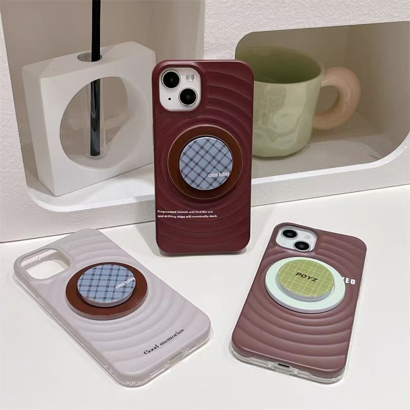 Sencillo de onda magnética de color sólido 16ProMax soporte a cuadros 14 para Apple 15 funda para teléfono móvil 13 pareja 15PM