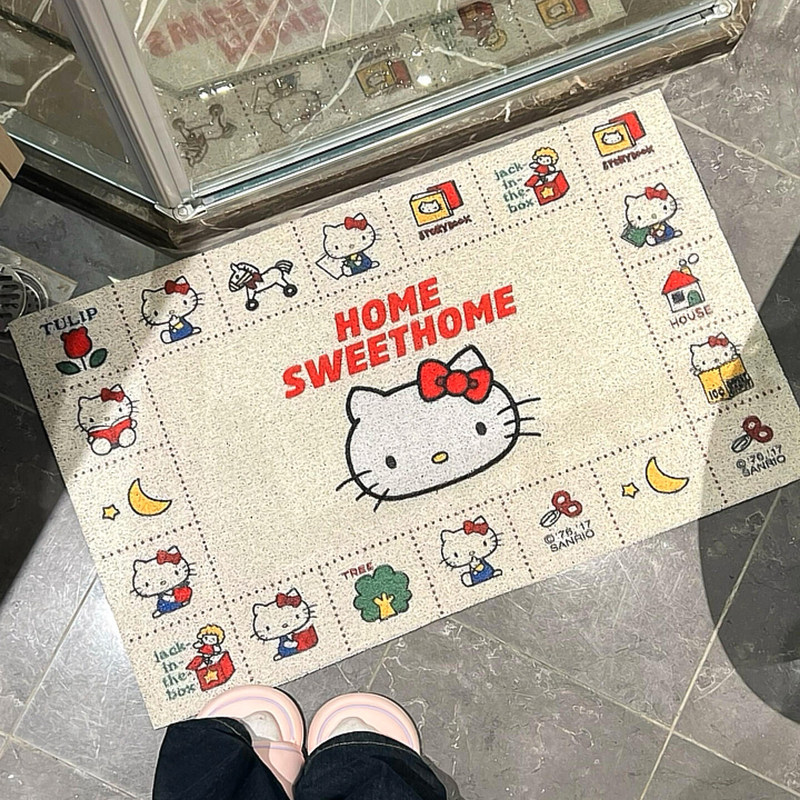 Cute Hello Kitty Silk Loop Floor Mat for Home Use, Stain-Resistant, Easy to Maintain, Non-Slip, Cuttable, Wear-Resistant Entrance Door Mat Cute Hello Kitty Silk Loop Floor Mat for Home Use, Stain-Resistant, Easy to Maintain, Non-Slip, Cuttable, Wear-Resistant Entrance Door Mat
