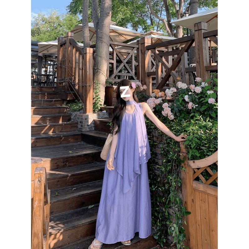 新款套装度假风套装法式飘带不规则背心女装夏季吊带连衣裙两件套|undefined
