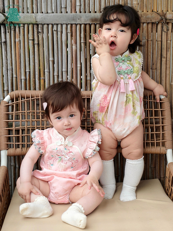 夏の漢服子供用ジャンプスーツベビー新中国風の1歳のドレス女の子のチャイナドレスベビーハイハイスーツ|undefined