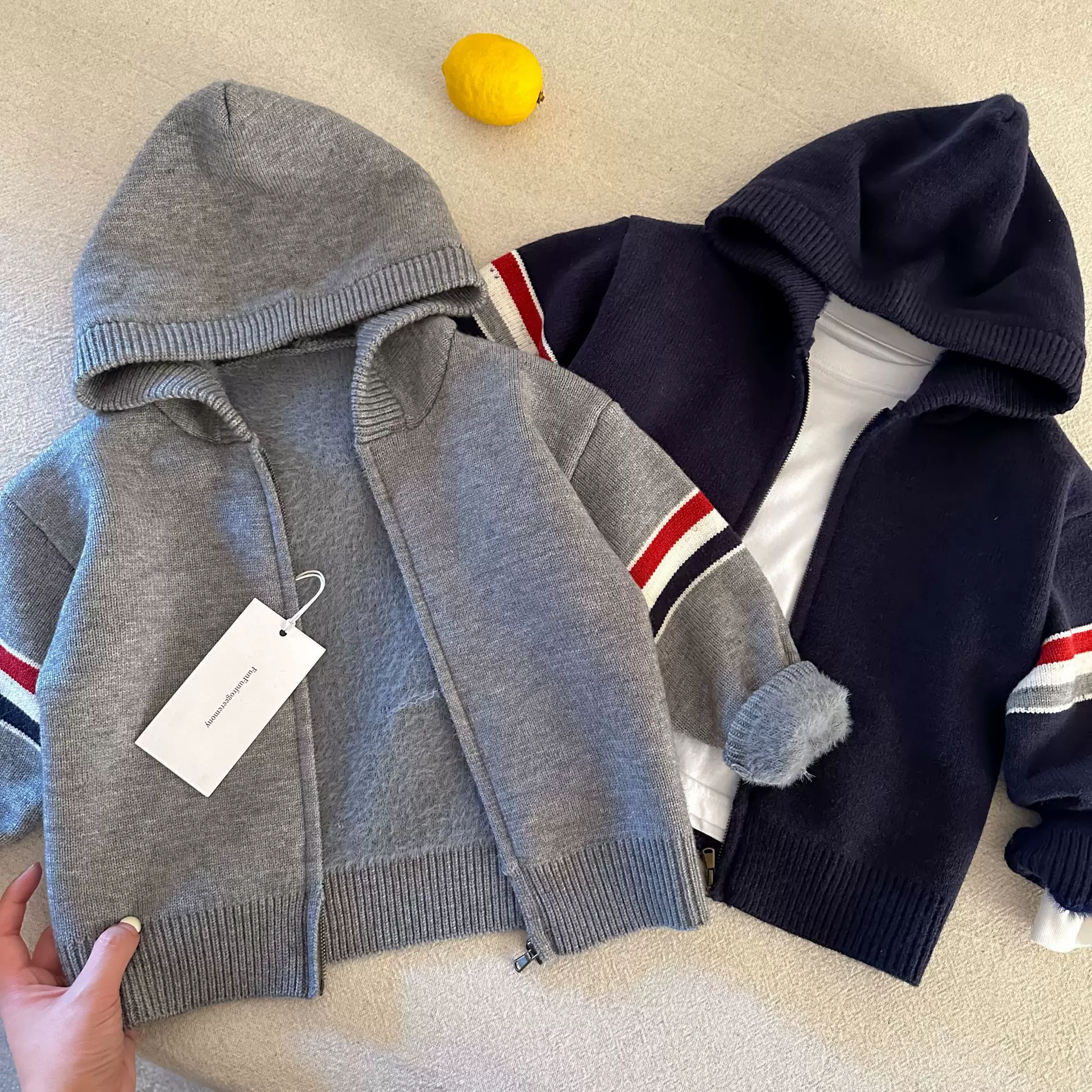 25加绒毛衣男童连帽冬款加厚外套毛衣套装