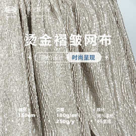 涤氨弹力化纤提花布料 180g时尚女装连衣裙针织面料 烫金褶皱网布