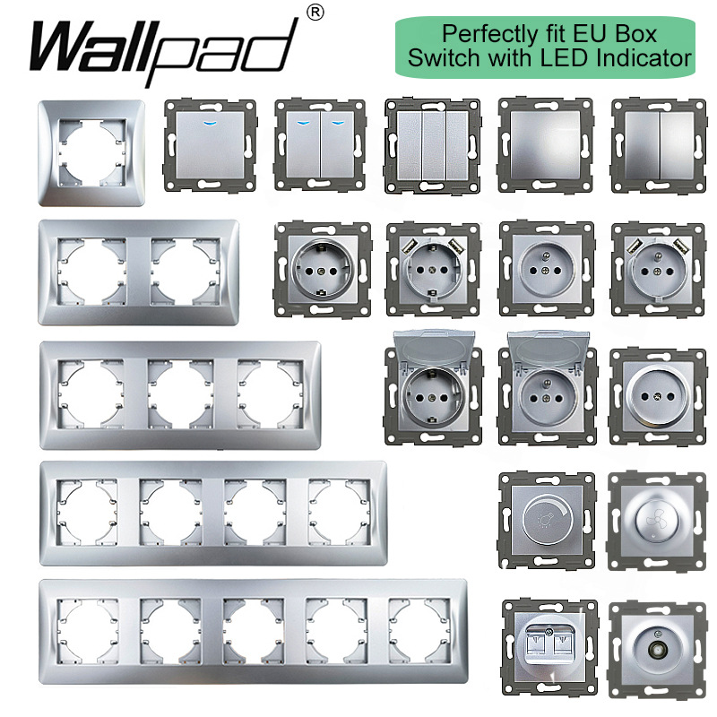 欧标法式银色灰色PC塑料调光开关面板德规墙壁USBTypeAC插座带盖