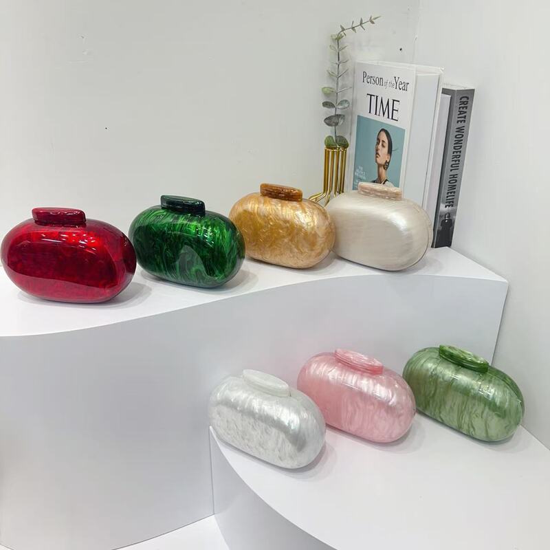 Cross-Border Foreign Trade Women's New European and American Style Oval Acrylic Fashion Evening Bag Niche Party Evening Clutch Bag