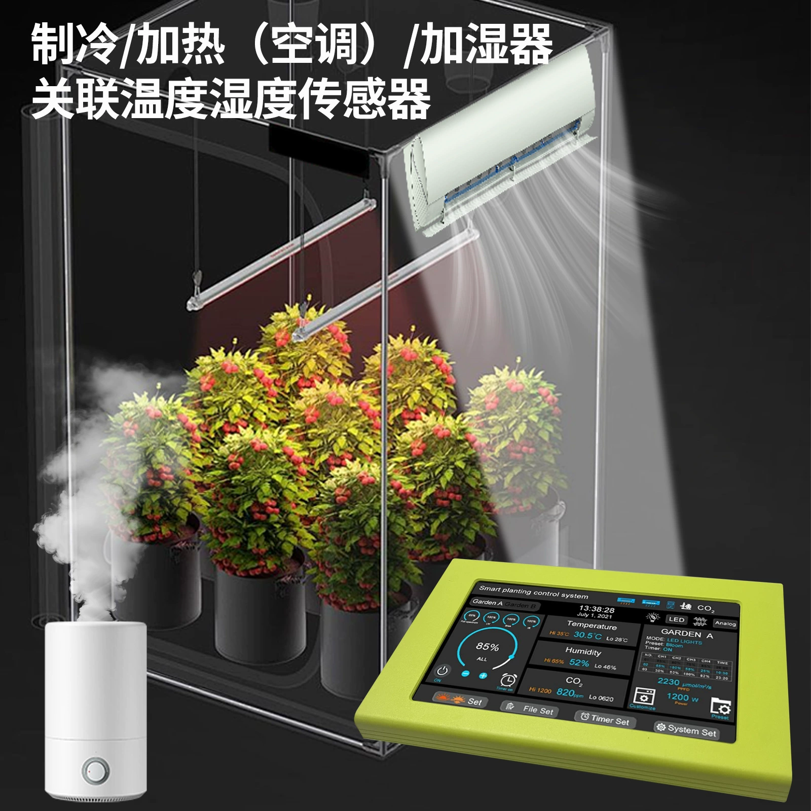 LED plant lamp, controller, thermo hygrometer, sensor for growing plants, 10v