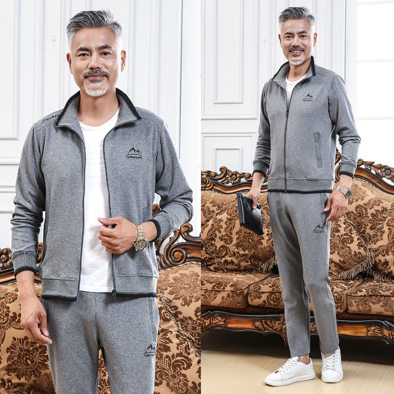 Primavera y otoño, ropa deportiva para hombres de mediana edad, ropa de papá, ropa de dos piezas, ropa deportiva para correr suelta, tamaño grande