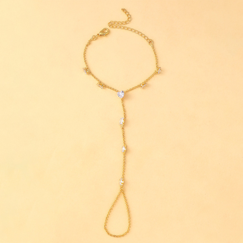 欧美热销爱心连指手链百搭水钻手链简约手饰女款 Bracelet|undefined