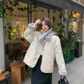 实拍 双面穿条纹仿羊羔毛棉服外套女冬季韩系chic保暖棉衣上衣潮