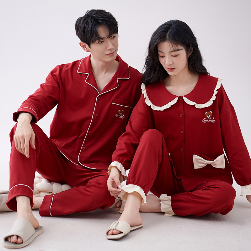 Pijamas DE BODA traje de pareja de boda de algodón puro boda rojo festivo novia dote ropa de hogar de alta gama para hombres y mujeres