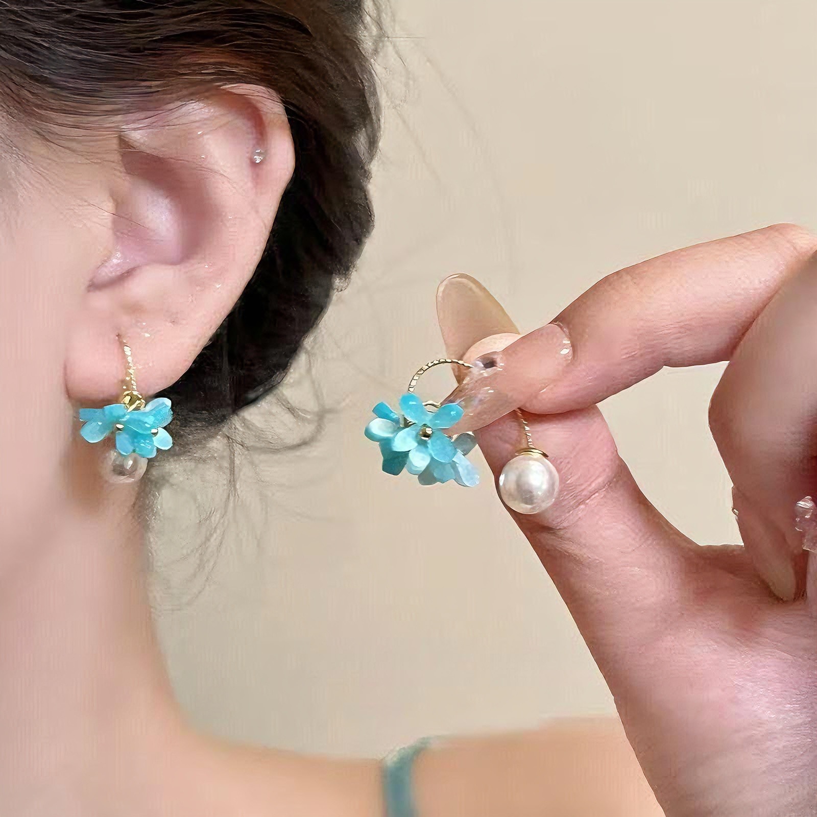 Pendientes de perlas de osmanthus amarillo súper hada Pendientes de temperamento fresco y dulce de verano para mujer