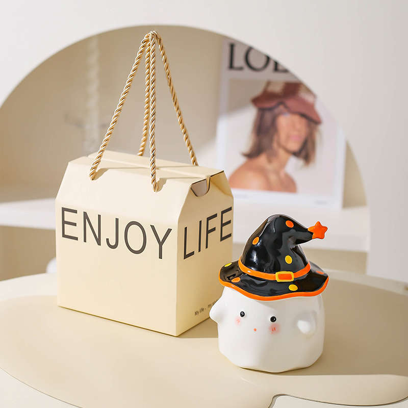 Regalos de cumpleaños fantasma extraña taza de cerámica con tapa taza de regalo de nicho mano taza de regalo regalo de Halloween