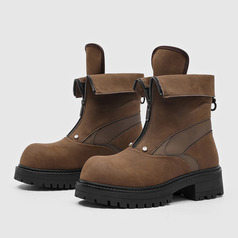 Unique Design Men's Martin Boots, Thick-Soled Height-Increasing Big-Toe Front-Zipper Martin Boots 23392-H Unique Design Men's Martin Boots, Thick-Soled Height-Increasing Big-Toe Front-Zipper Martin Boots 23392-H