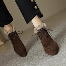 短靴女春秋新款春夏加绒棉靴系带马丁靴尖头毛毛靴子女