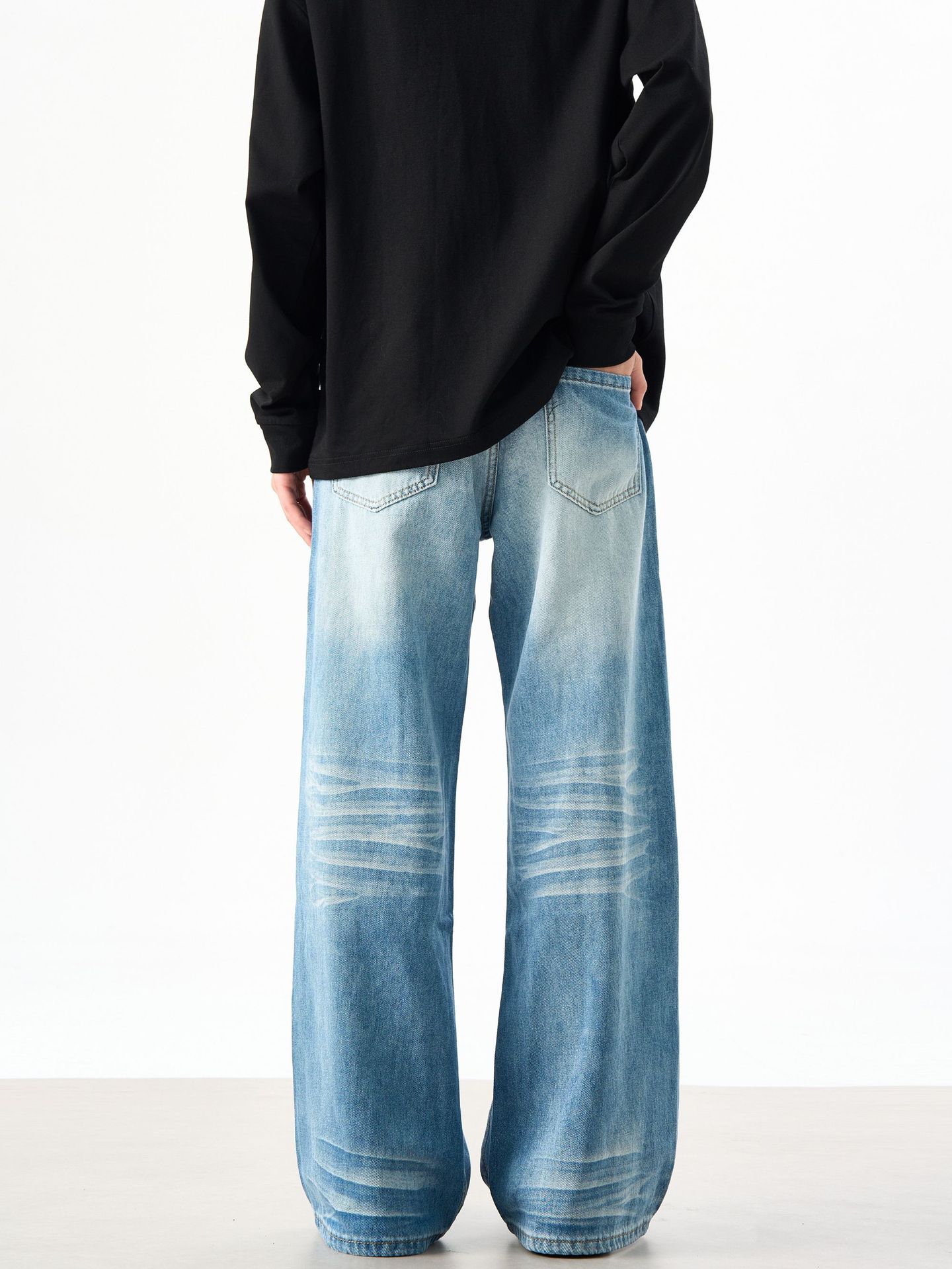 Men's Clothing Retro Washed Wide Leg Jeans Pleated Relaxed Fit Loose Drape Straight Leg Floor Length Trousers Men Women New Style_mkmklike.com