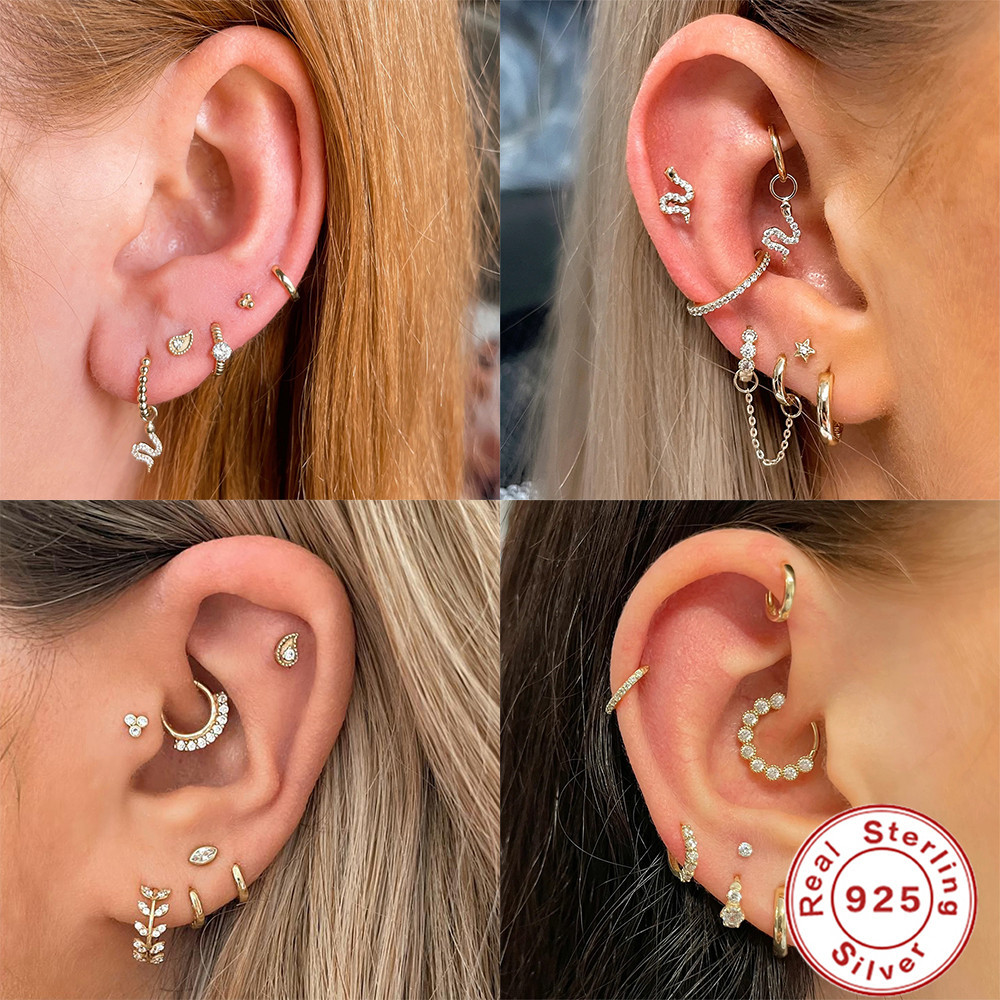 Moda clásica simple estilo ins s925 plata esterlina punción ZIRCON diamante oído anillo hebilla Pendientes