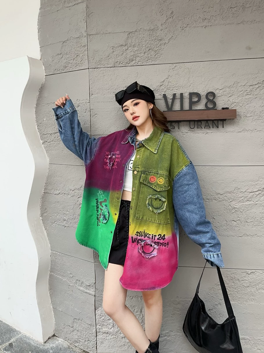 Европейская джинсовая куртка 2025, новая женская весенне-летняя мода, ручная роспись, красочный дизайн, свободный топ-рубашка