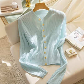 韩系慵懒小香风薄荷蓝色麻花针织衫女2025早春新款毛衣开衫外套