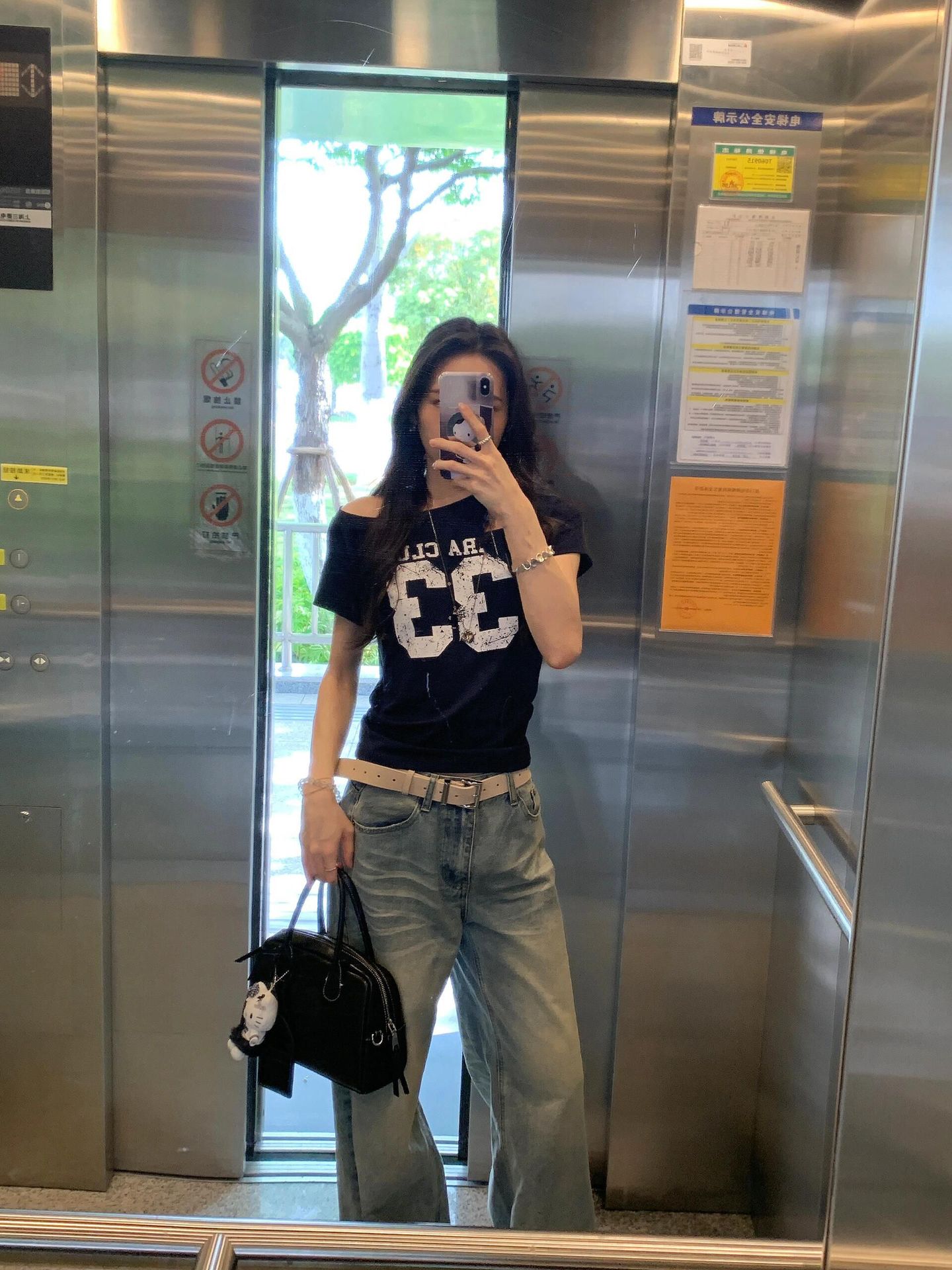 [Guangzhou Fabric 240g 95% Cotton + 5% Spandex Cotton Stretch] Slim Fit Slanted Shoulder One-Line Collar Short-Sleeved T-Shirt