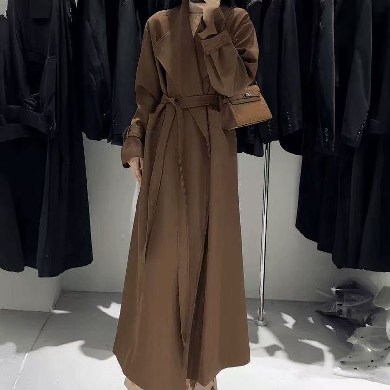 欧货高级感系带收腰超长款风衣女2025秋款宽松设计感时尚百搭上衣|undefined