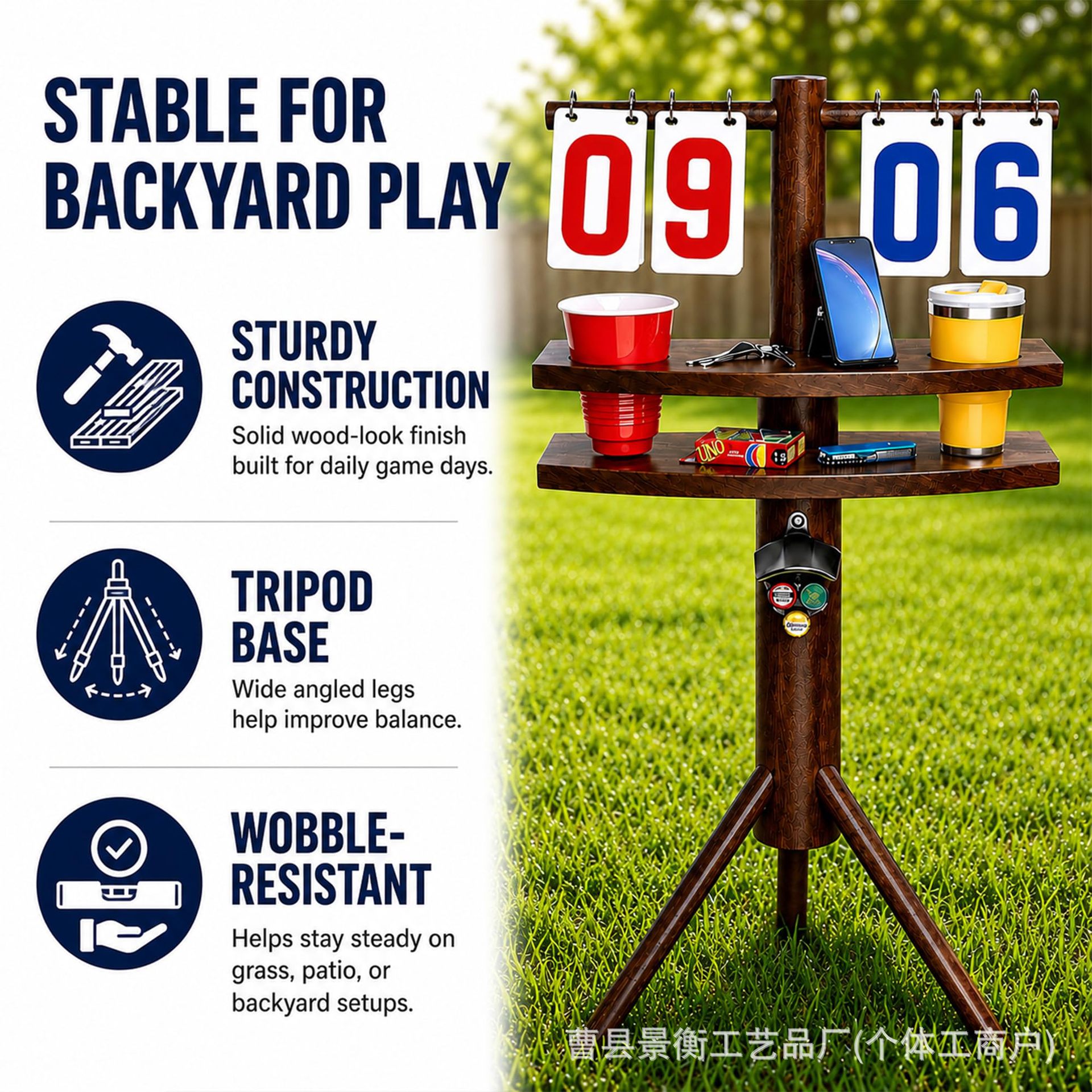 Cross-border wooden outdoor game scoreboard with cup holder, bottle opener, scoring stand, and sandbag scoring device