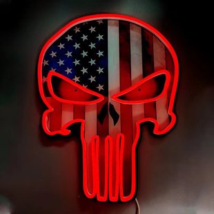 USB Plug-In Punisher Skull Neon Light Sign Night Light Bedroom Led Decoration Uv Trendy Decorative Lamp
