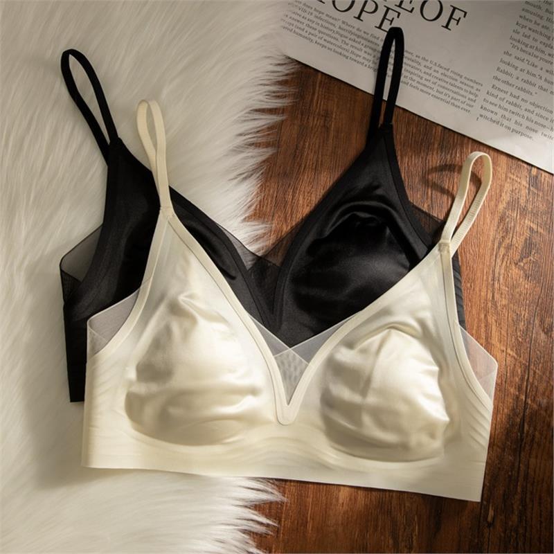 Cynl French Seamless Satin Intimates for Women 2025 New Hot Style Summer Thin Style Big Breasts Showing Small Cool Breathable Bra