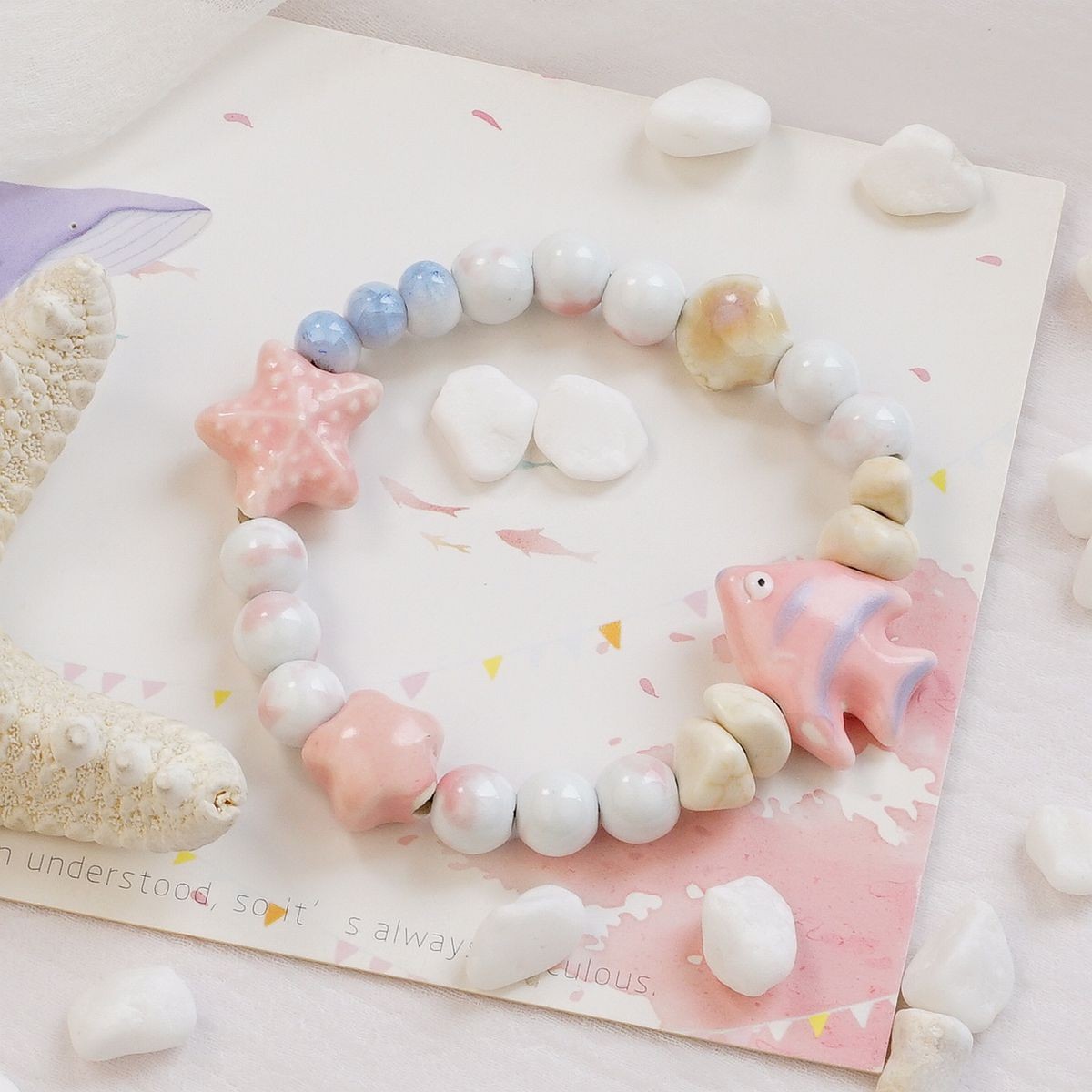 Jingdezhen pulsera de cerámica de verano mujer alta sensación galletas serie de gatos nicho diseño universal pulsera alta sensación